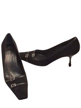 Vintage Kate Spade Black Suede Pumps Narrow Snip-toe Buckle Details Size 7
